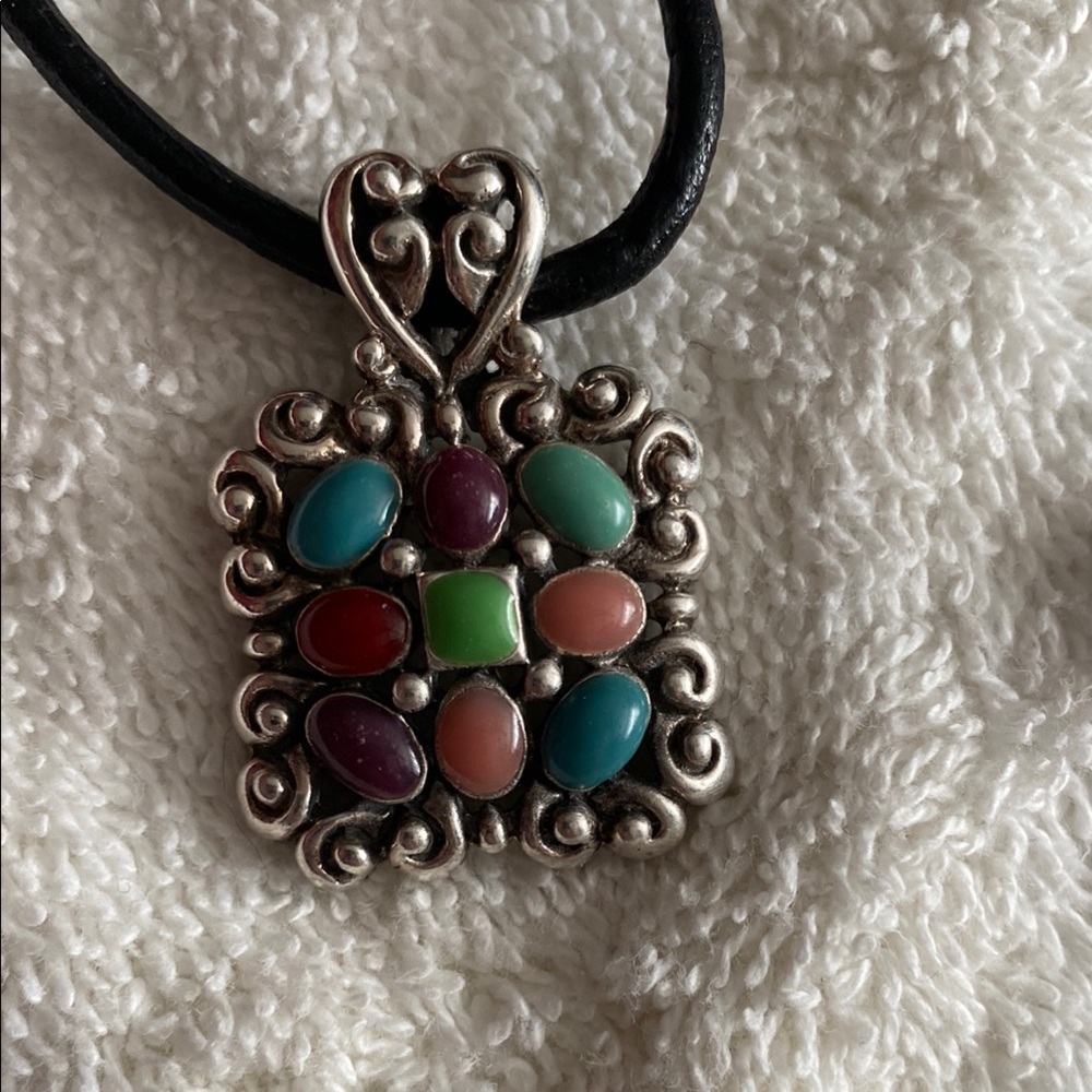 Vintage sterling Multicolor gemstones Pendant Necklace